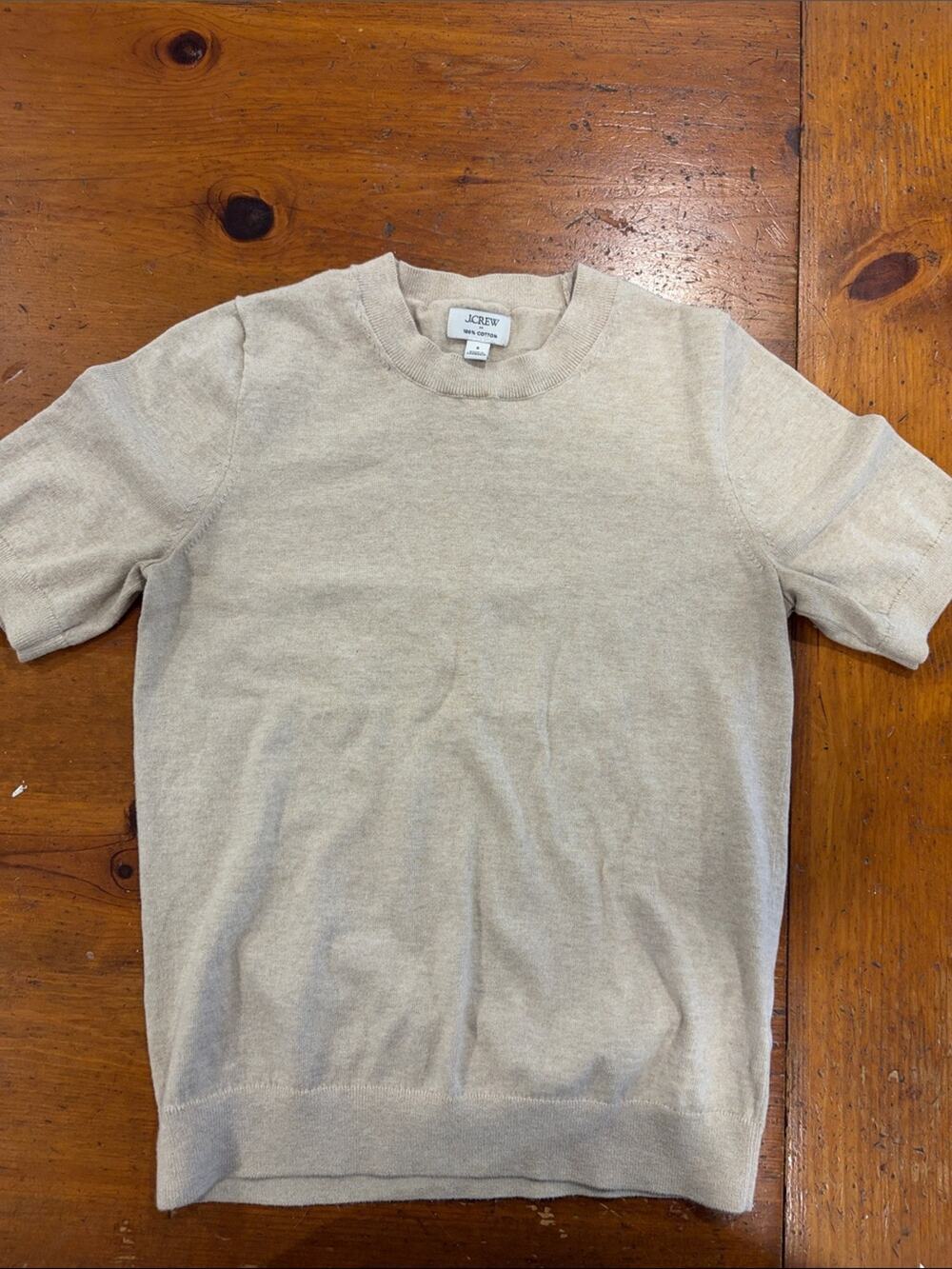 J. Crew Women's Short-Sleeve 100% Cotton Crewneck Sweater in Light Beige